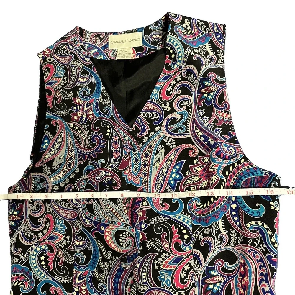 VTG Casual Corner Intricate Bohemian Paisley Vest Women's Sz S   100% Silk